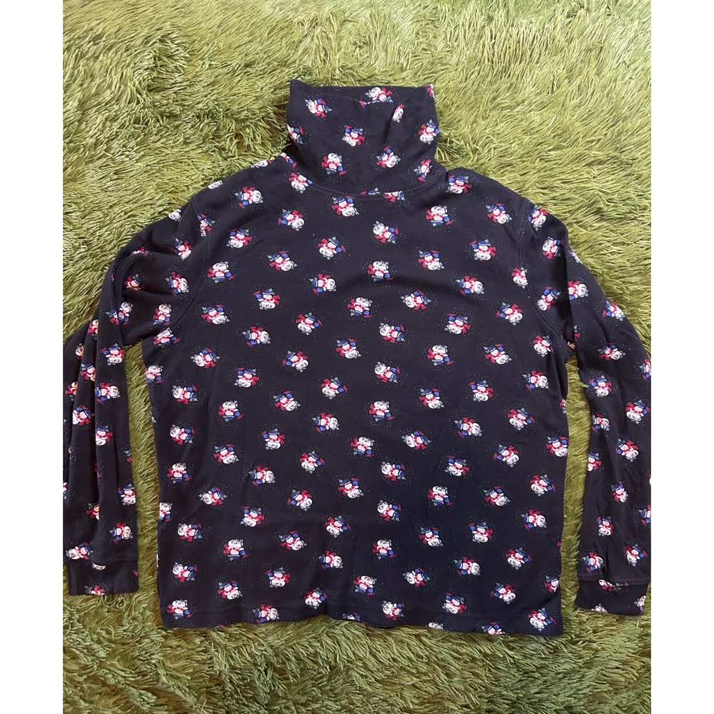 Classic Elements Turtleneck Women L Snowman Print Holiday 100%Cotton Long Sleeve